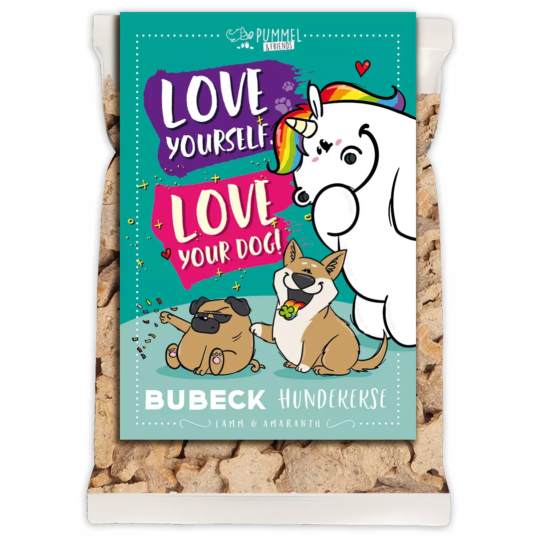 Bubeck Hundekuchenverpackung 210g Pummeleinhorn Sternform Motiv 35 Love