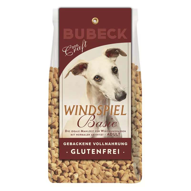 Bubeck Hundefutterverpackung 1kg Plastikbeutel mit Klappkarte Adult Rezeptur mit Kartoffel Windspiel Basic