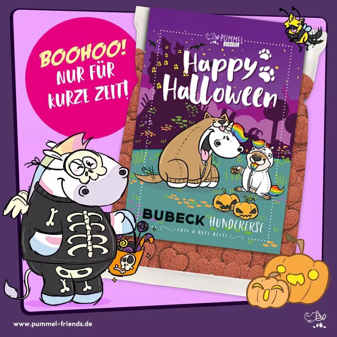 Bubeck Hundekuchenverpackung 210g Pummeleinhorn Halloween Motiv 31 - Nur fuer kurze Zeit