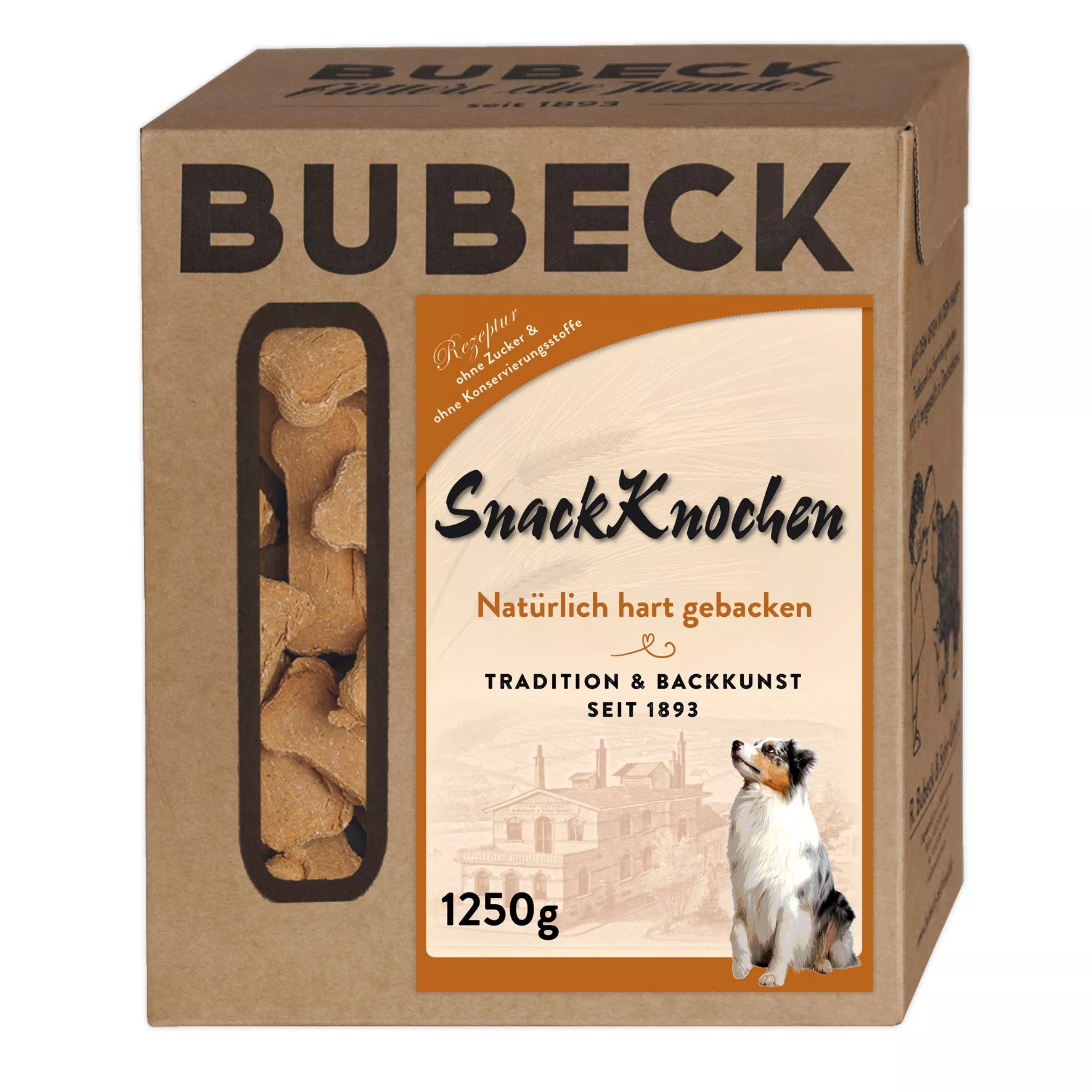 Bubeck Hundekuchenverpackung 1250g Klappkarton Snack Knochen