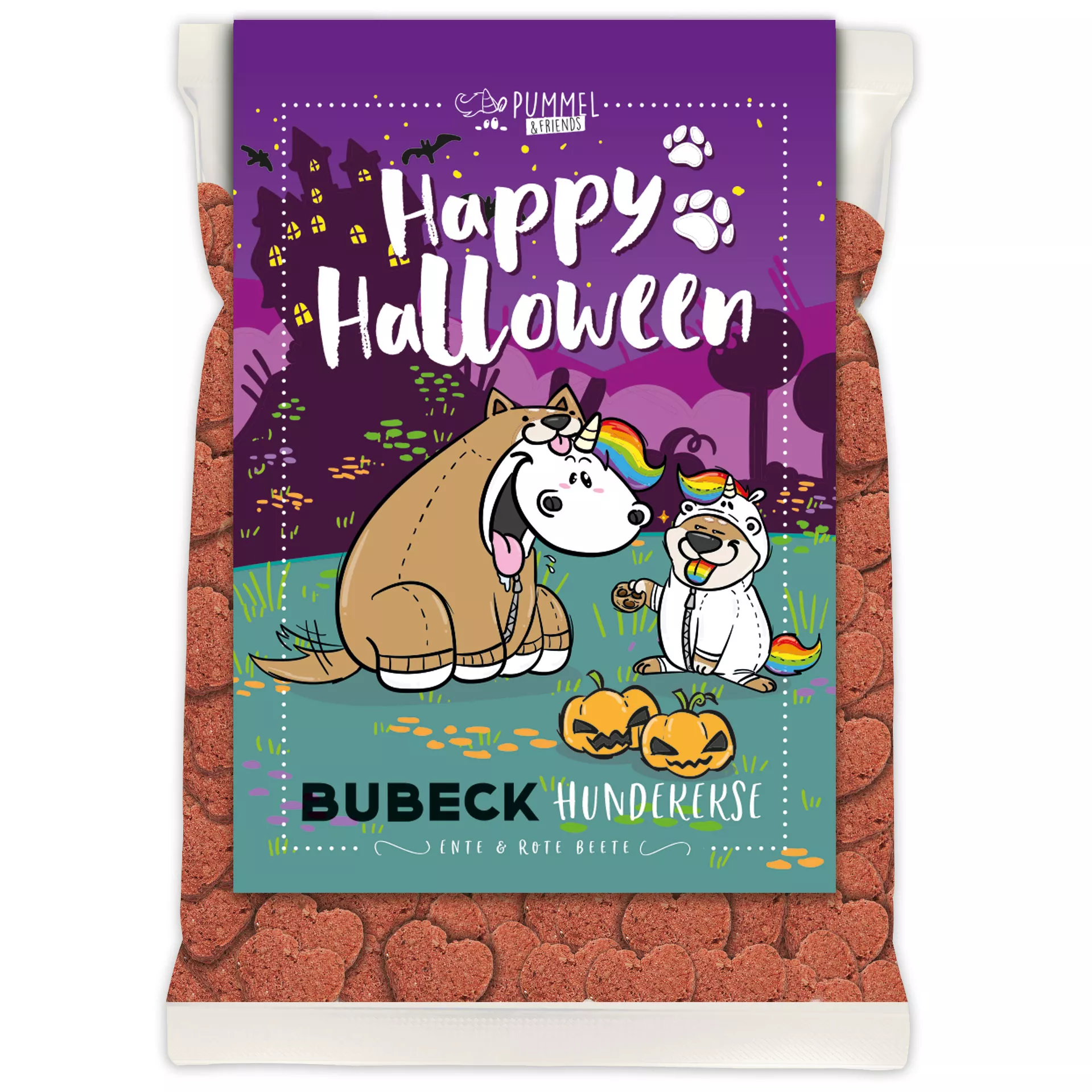 Bubeck Hundekuchenverpackung 210g Pummeleinhorn Halloween Motiv 31