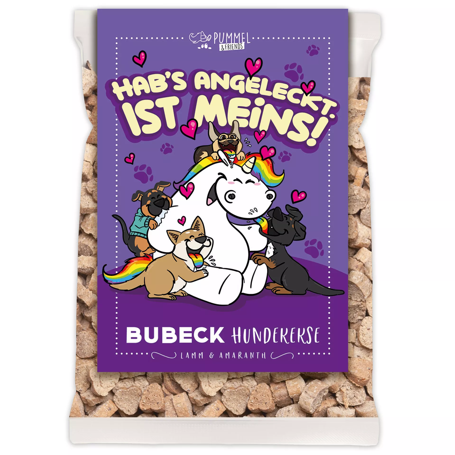 Bubeck Hundekuchenverpackung 210g Pummeleinhorn Kleine Herzen Form Motiv 37 Meins