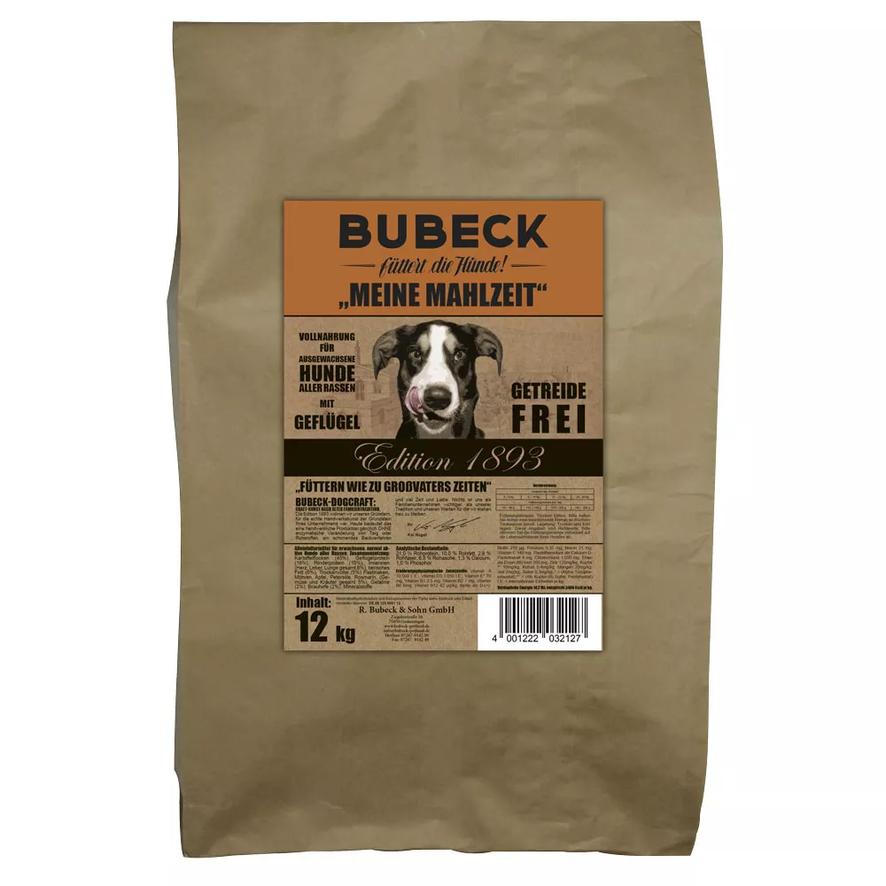 Bubeck Hundefutterverpackung 12_5kg Papiersack Adult Rezeptur mit Kartoffel und Geflügel Meine Mahlzeit Geflügel