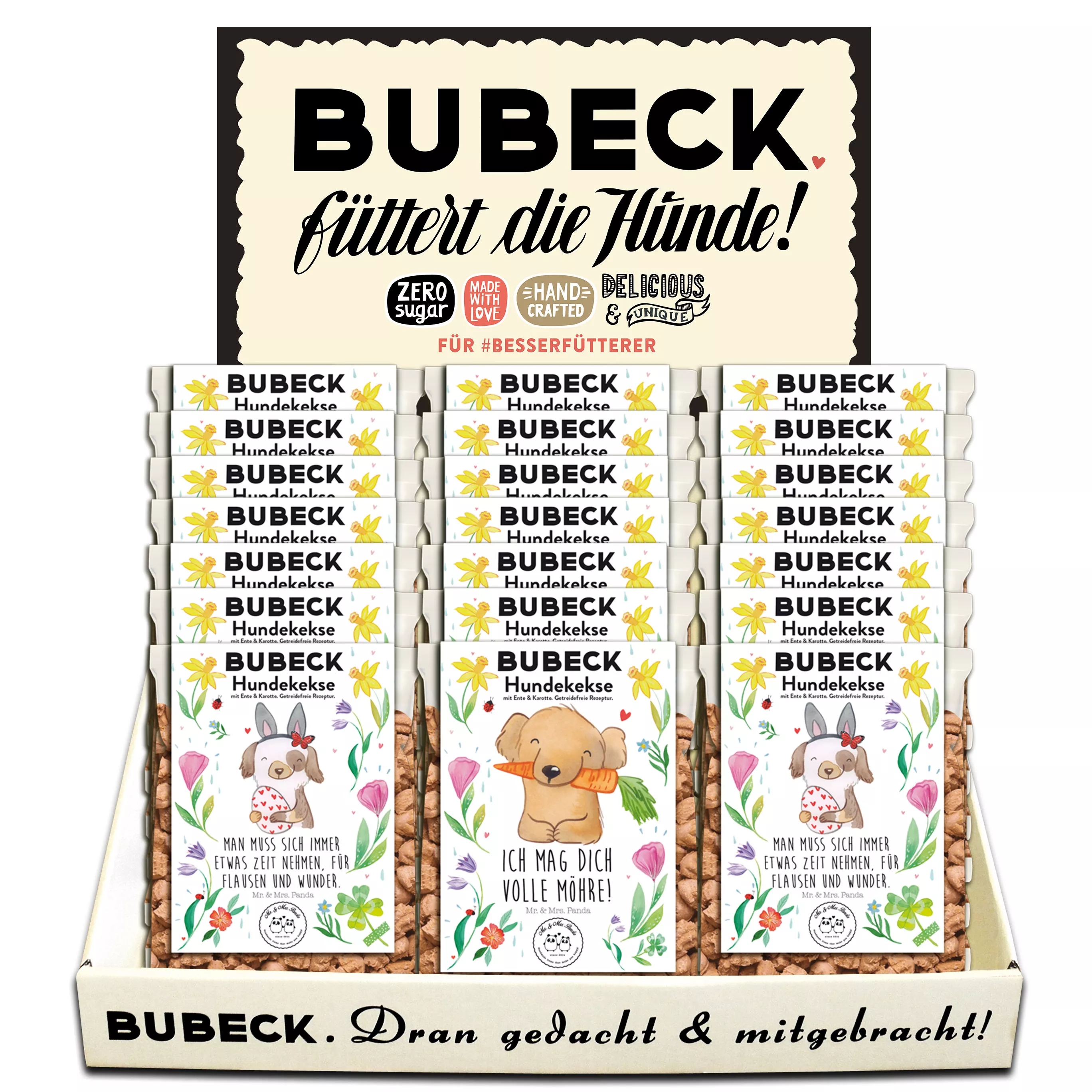 Bubeck Hundekuchenverpackung 210g Mr&Mrs Panda Osterkekse - 21 Stueck Display