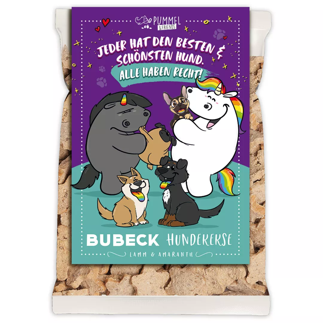 Bubeck Hundekuchenverpackung 210g Pummeleinhorn Sternform Motiv 36 Schoen