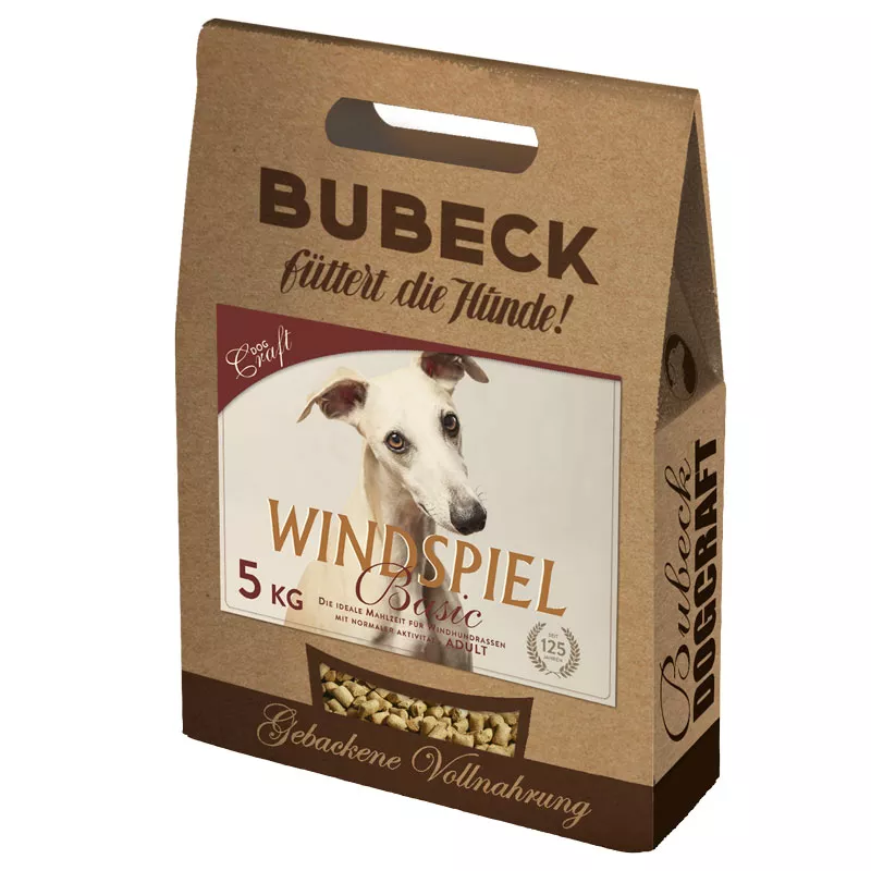 Bubeck Hundefutterverpackung 5kg Pappkarton mit Klappkarte Adult Rezeptur mit Kartoffel Windspiel Basic